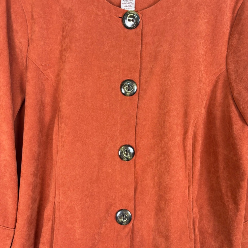 Joanna Plus Rust Orange Faux Suede Stretch Button Front Jacket Top Womens 1X - Picture 3 of 8